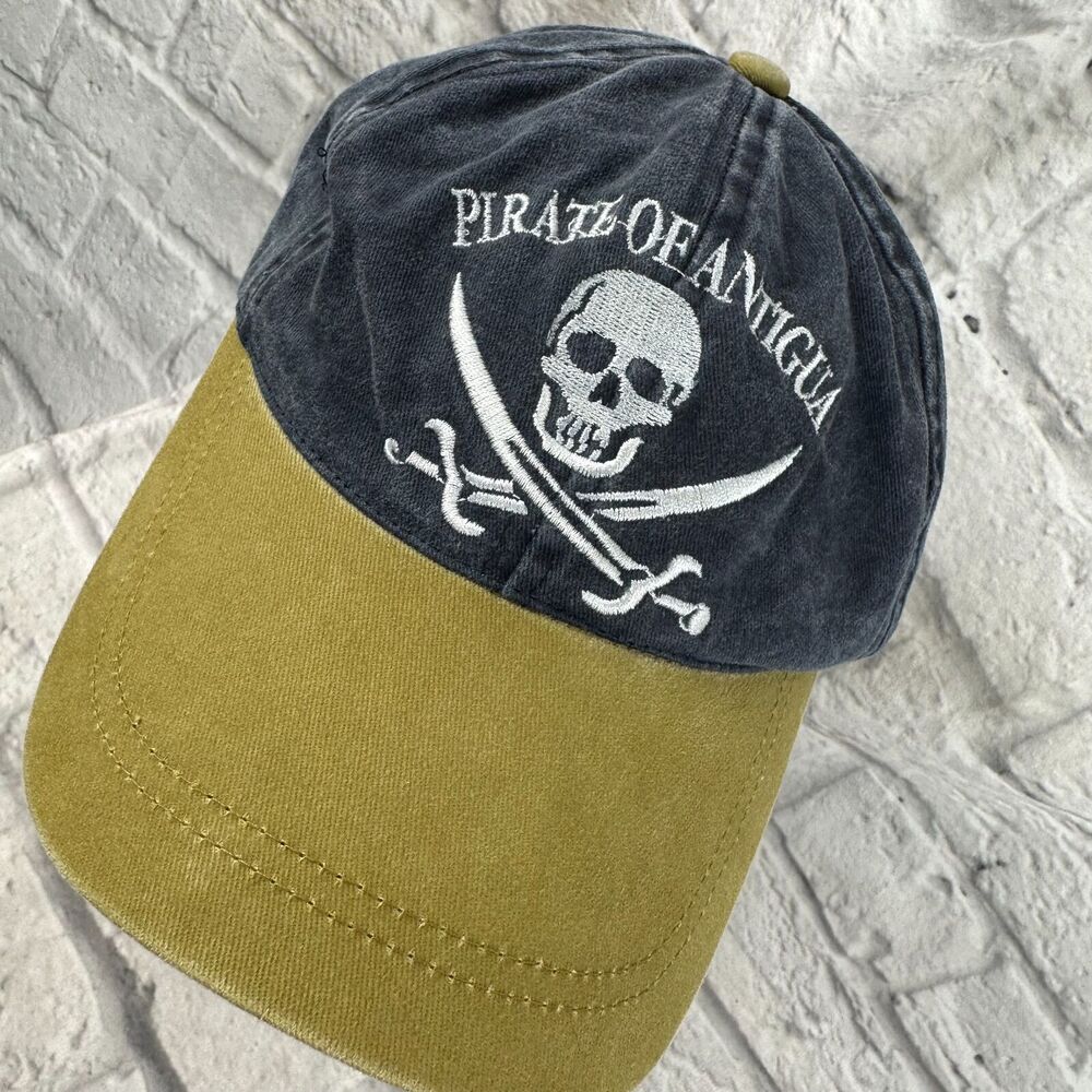 Pirate Of Antigua Embroidered Cap Men's One Size Adjustable Hat Skull Swords